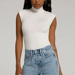 GOOD AMERICAN Women's Mock Neck Power Bodysuit- Ivory Size 5